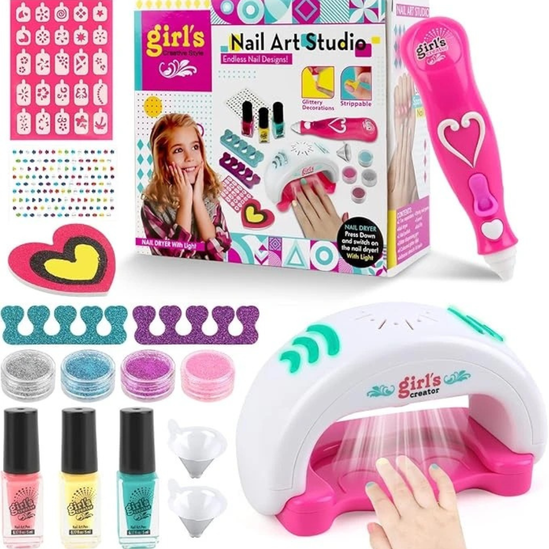 MBK 3684 Nail Art Studio for Kids | Nail Dryer with Light | Strippable Polish | DIY Nail Design Kit